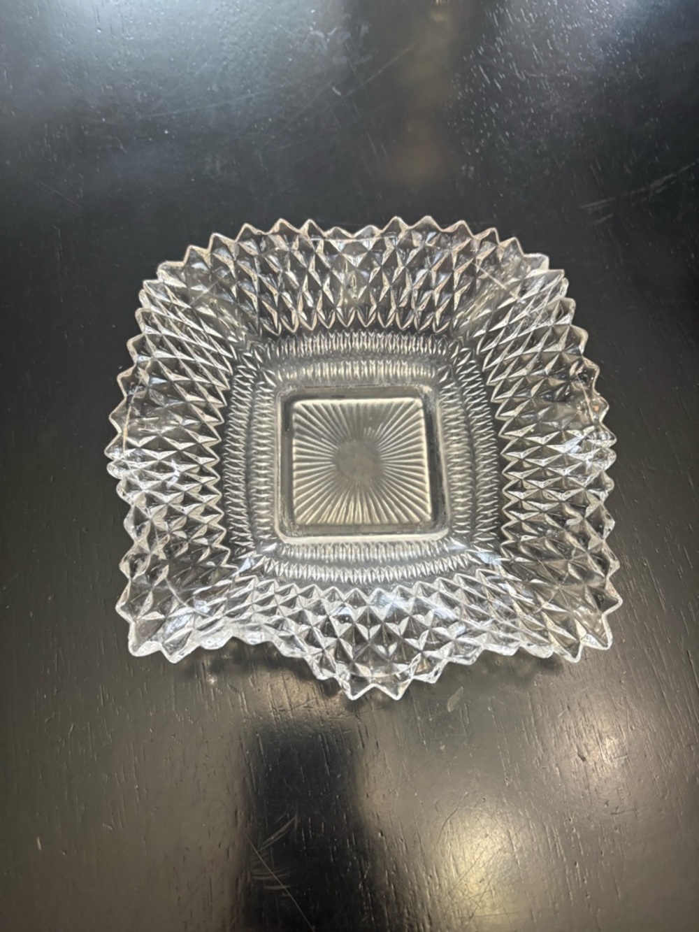 Clear Cut Glass Serving Bowl - Decorative Square Dish